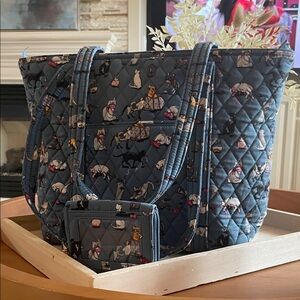 Quilted Blue Tote Bag with Animal Print